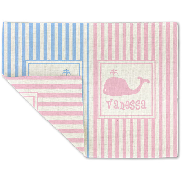 Custom Striped w/ Whales Double-Sided Linen Placemat - Single w/ Multiple Names