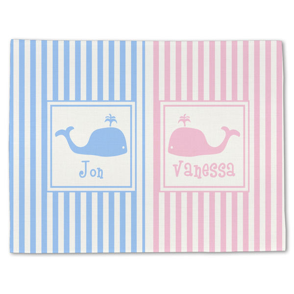 Custom Striped w/ Whales Single-Sided Linen Placemat - Single w/ Multiple Names