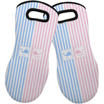 Striped w/ Whales Neoprene Oven Mitts - Set of 2 w/ Multiple Names