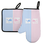 Striped w/ Whales Left Oven Mitt & Pot Holder Set w/ Multiple Names