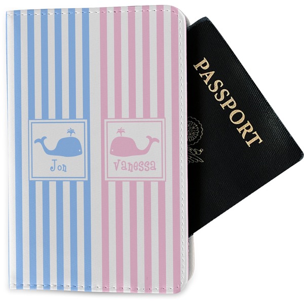 Custom Striped w/ Whales Passport Holder - Fabric (Personalized)