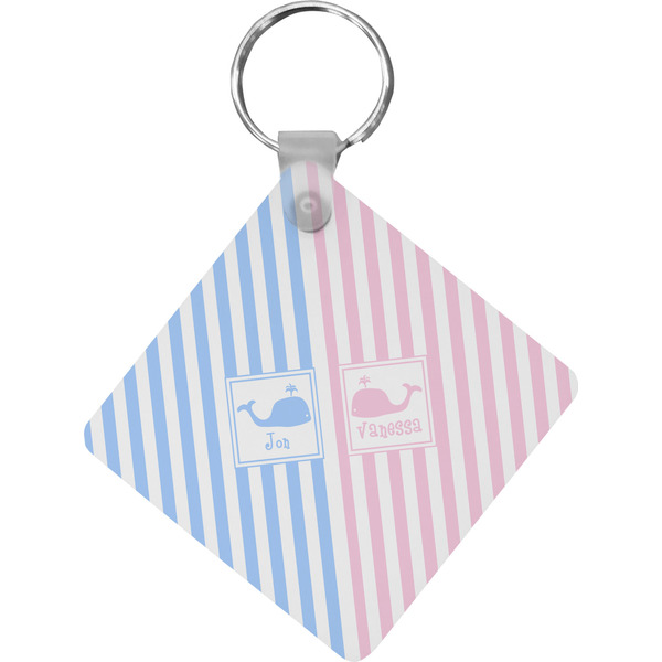 Custom Striped w/ Whales Diamond Plastic Keychain w/ Multiple Names