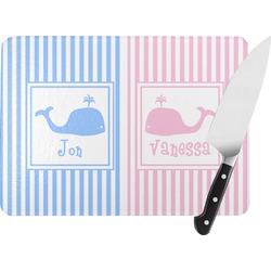 Striped w/ Whales Rectangular Glass Cutting Board - Large - 15.25"x11.25" w/ Multiple Names