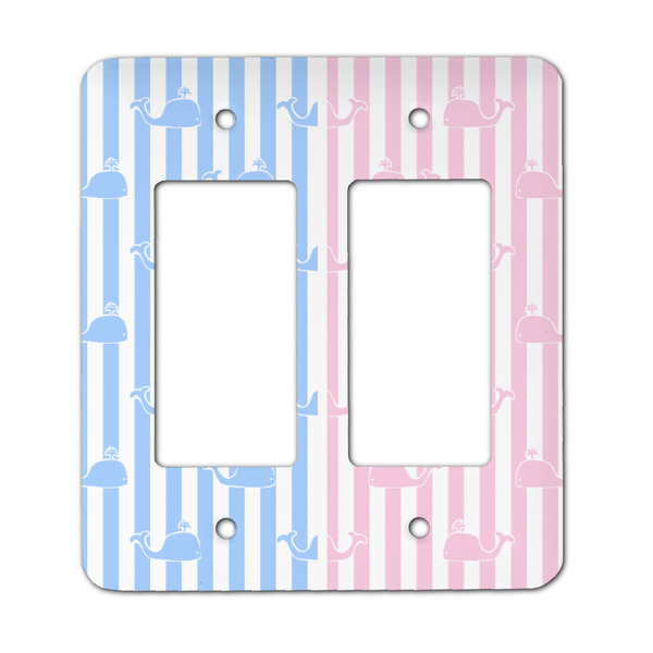 Custom Striped w/ Whales Rocker Style Light Switch Cover - Two Switch