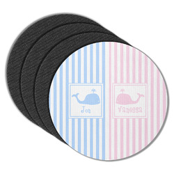 Striped w/ Whales Round Rubber Backed Coasters - Set of 4 (Personalized)