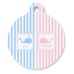 Striped w/ Whales Round Pet ID Tag (Personalized)