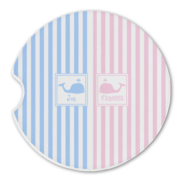 Custom Striped w/ Whales Sandstone Car Coaster - Single (Personalized)