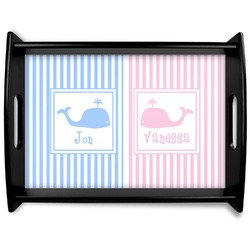Striped w/ Whales Black Wooden Tray - Large (Personalized)