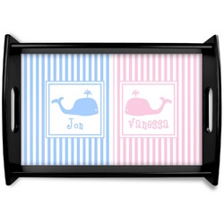 Striped w/ Whales Black Wooden Tray - Small (Personalized)
