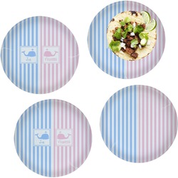 Striped w/ Whales Set of 4 Glass Lunch / Dinner Plate 10" (Personalized)