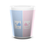 Striped w/ Whales Ceramic Shot Glass - 1.5 oz - White - Set of 4 (Personalized)