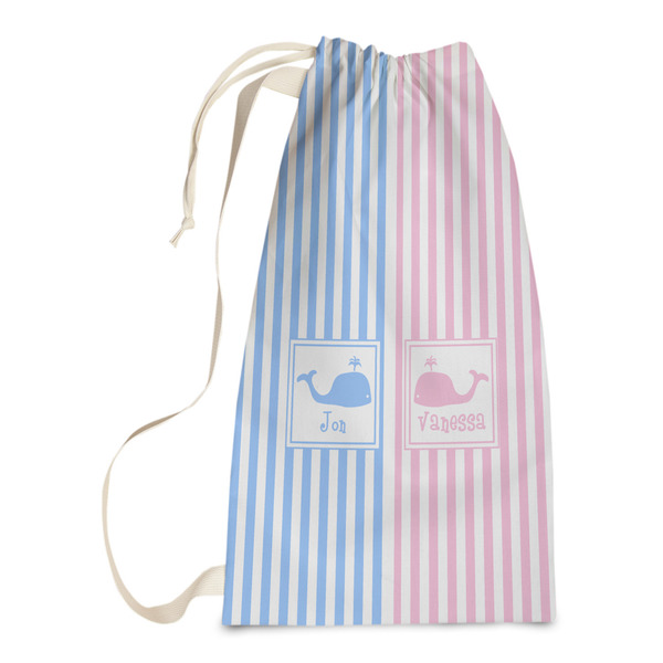 Custom Striped w/ Whales Laundry Bags - Small (Personalized)