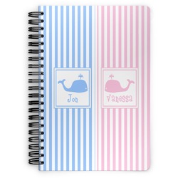 Striped w/ Whales Spiral Notebook - 7x10 w/ Multiple Names