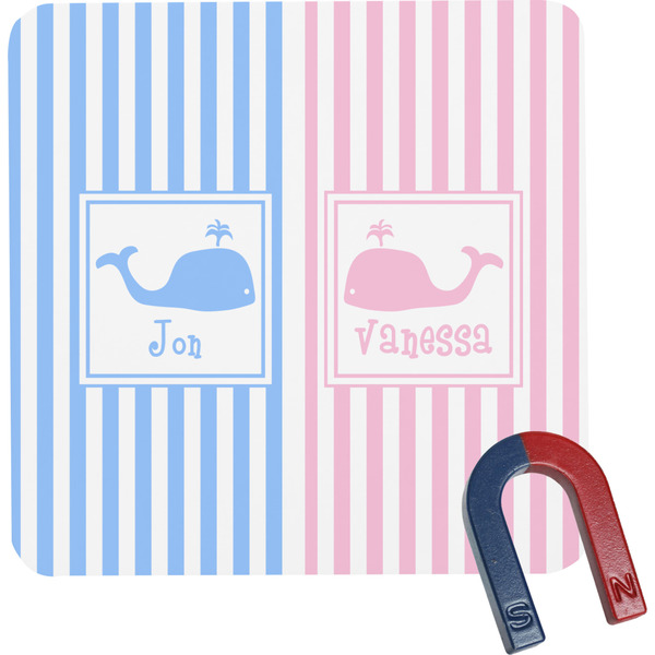 Custom Striped w/ Whales Square Fridge Magnet (Personalized)