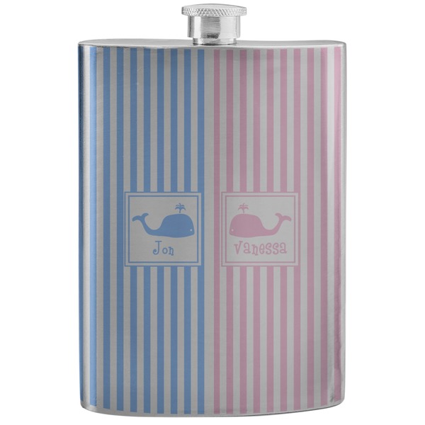 Custom Striped w/ Whales Stainless Steel Flask (Personalized)