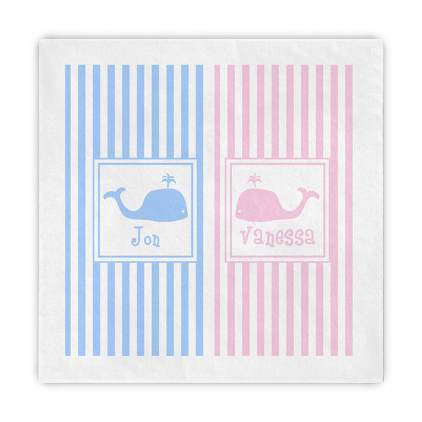 Custom Striped w/ Whales Decorative Paper Napkins (Personalized)