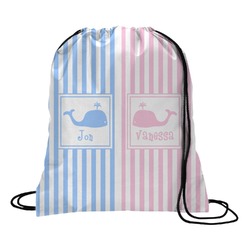 Striped w/ Whales Drawstring Backpack - Large (Personalized)