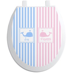 Striped w/ Whales Toilet Seat Decal - Round (Personalized)