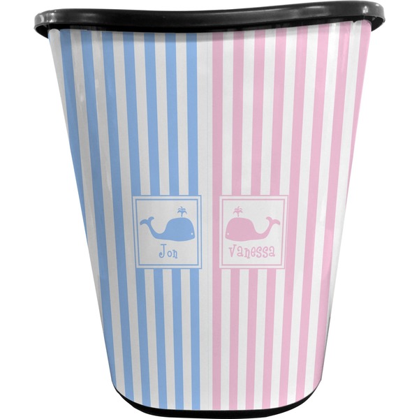 Custom Striped w/ Whales Waste Basket - Single Sided (Black) (Personalized)