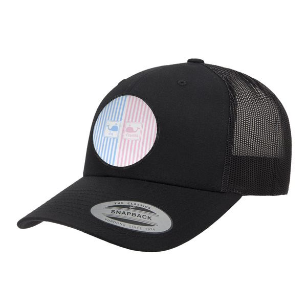 Custom Striped w/ Whales Trucker Hat - Black (Personalized)