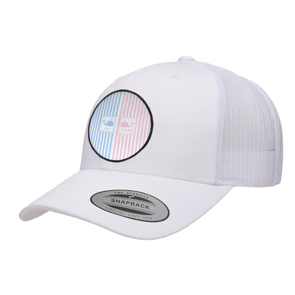 Custom Striped w/ Whales Trucker Hat - White (Personalized)