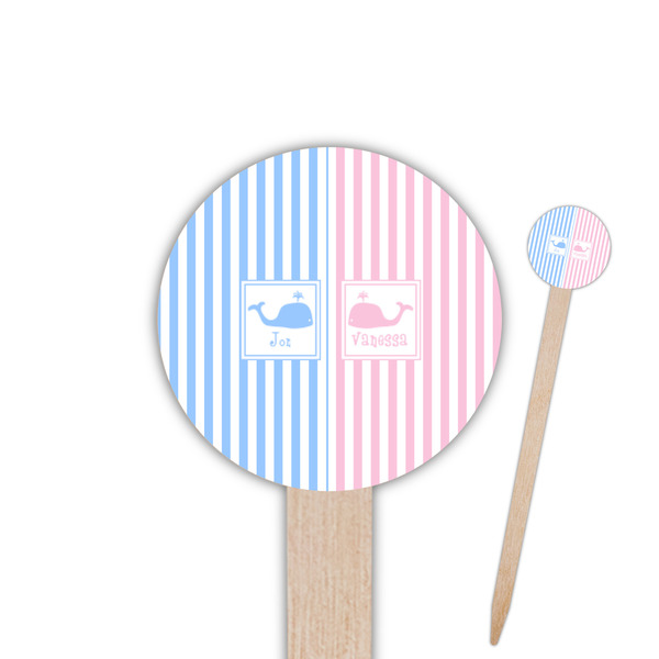 Custom Striped w/ Whales 6" Round Wooden Food Picks - Double Sided (Personalized)