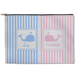 Striped w/ Whales Zipper Pouch - Large - 12.5"x8.5" (Personalized)