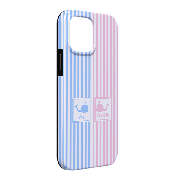 Custom Striped w/ Whales iPhone Case - Rubber Lined - iPhone 13 Pro Max (Personalized)