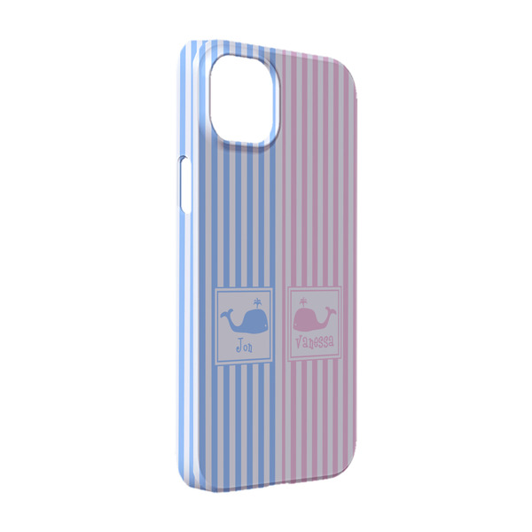 Custom Striped w/ Whales iPhone Case - Plastic - iPhone 14 Pro (Personalized)