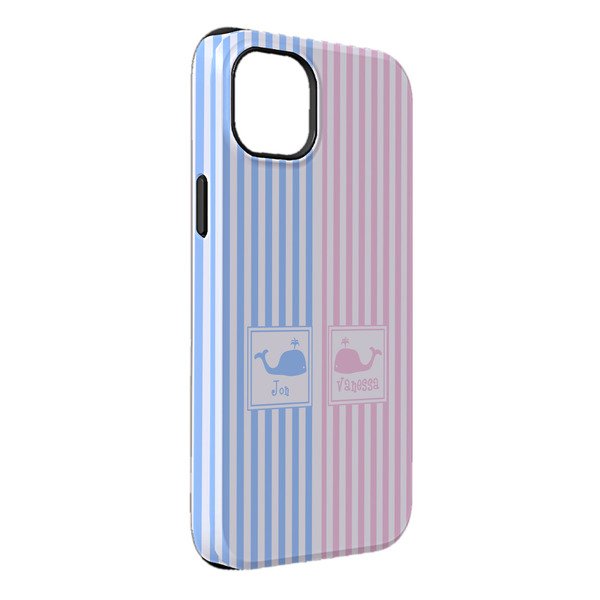 Custom Striped w/ Whales iPhone Case - Rubber Lined - iPhone 14 Pro Max (Personalized)