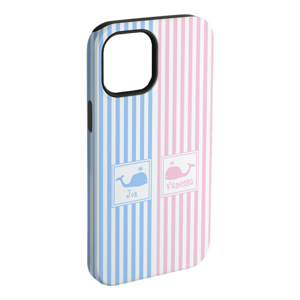 Custom Striped w/ Whales iPhone Case - Rubber Lined - iPhone 15 Plus (Personalized)