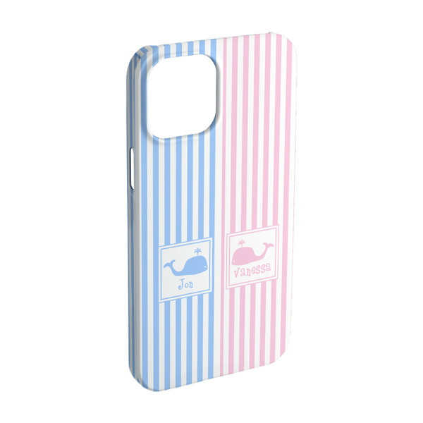 Custom Striped w/ Whales iPhone Case - Plastic - iPhone 15 Pro (Personalized)