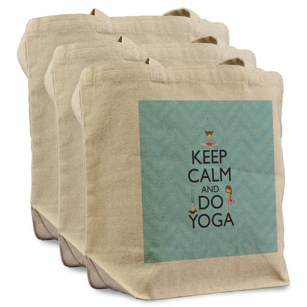 Custom Keep Calm & Do Yoga Reusable Cotton Grocery Bags - Set of 3