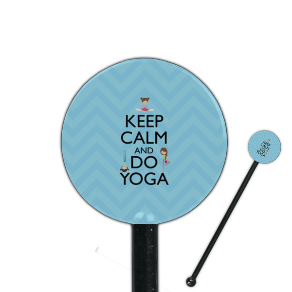 Custom Keep Calm & Do Yoga 5.5" Round Plastic Stir Sticks - Black - Double Sided