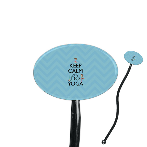 Custom Keep Calm & Do Yoga 7" Oval Plastic Stir Sticks - Black - Double Sided