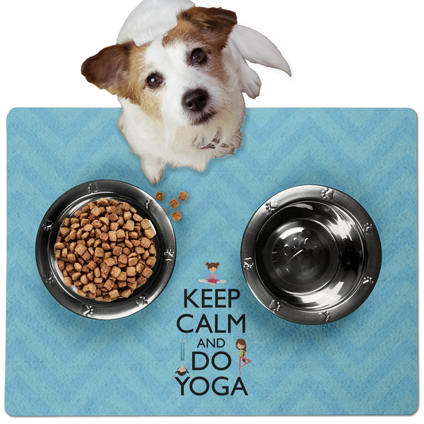 Custom Keep Calm & Do Yoga Dog Food Mat - Medium