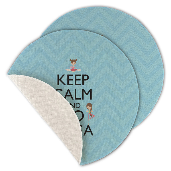 Custom Keep Calm & Do Yoga Round Linen Placemat - Single Sided - Set of 4