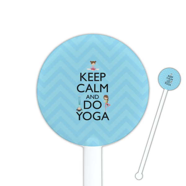 Custom Keep Calm & Do Yoga 5.5" Round Plastic Stir Sticks - White - Double Sided