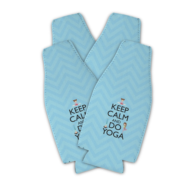 Custom Keep Calm & Do Yoga Zipper Bottle Cooler - Set of 4