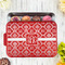 Monogrammed Damask Aluminum Baking Pan - Red Lid - LIFESTYLE