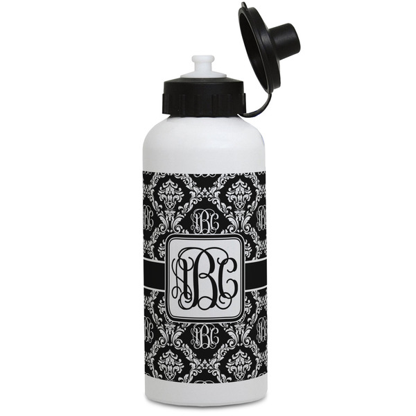 Custom Monogrammed Damask Water Bottles - Aluminum - 20 oz - White