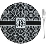 Monogrammed Damask 8" Glass Appetizer / Dessert Plates - Single or Set (Personalized)