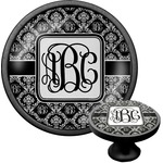 Monogrammed Damask Cabinet Knob (Black) (Personalized)