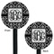 Monogrammed Damask Black Plastic 5.5" Stir Stick - Double Sided - Round - Front & Back