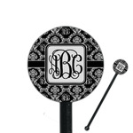 Monogrammed Damask 5.5" Round Plastic Stir Sticks - Black - Double Sided