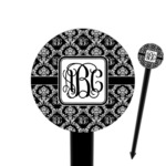 Monogrammed Damask 6" Round Plastic Food Picks - Black - Double Sided