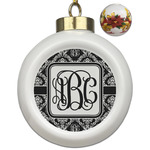 Monogrammed Damask Ceramic Ball Ornaments - Poinsettia Garland