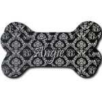 Monogrammed Damask Ceramic Dog Ornament - Front & Back