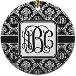 Monogrammed Damask Round Ceramic Ornament