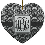 Monogrammed Damask Heart Ceramic Ornament